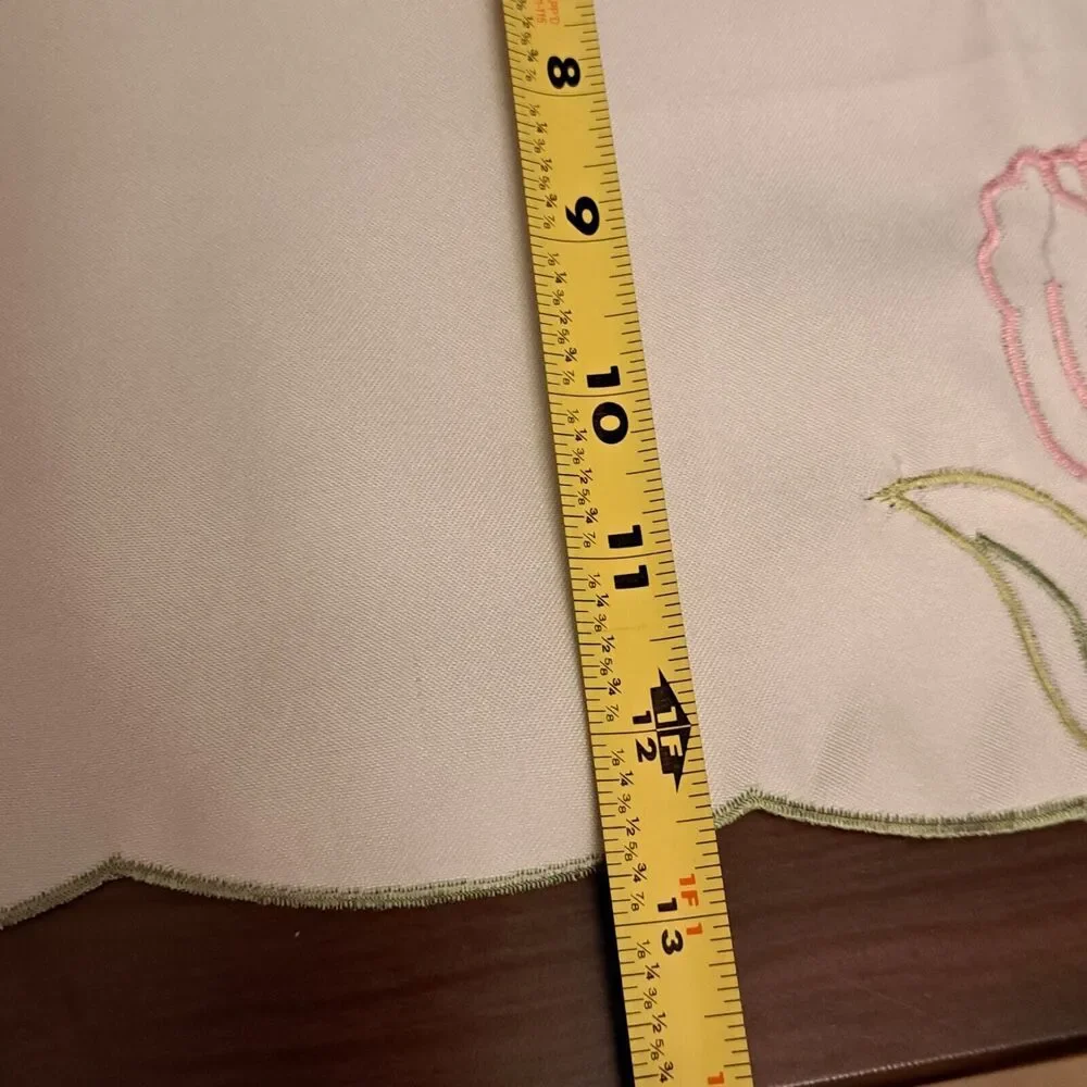 Tulips Floral Embroidery Table Runner White Beautiful 12.5 X 57 Inch